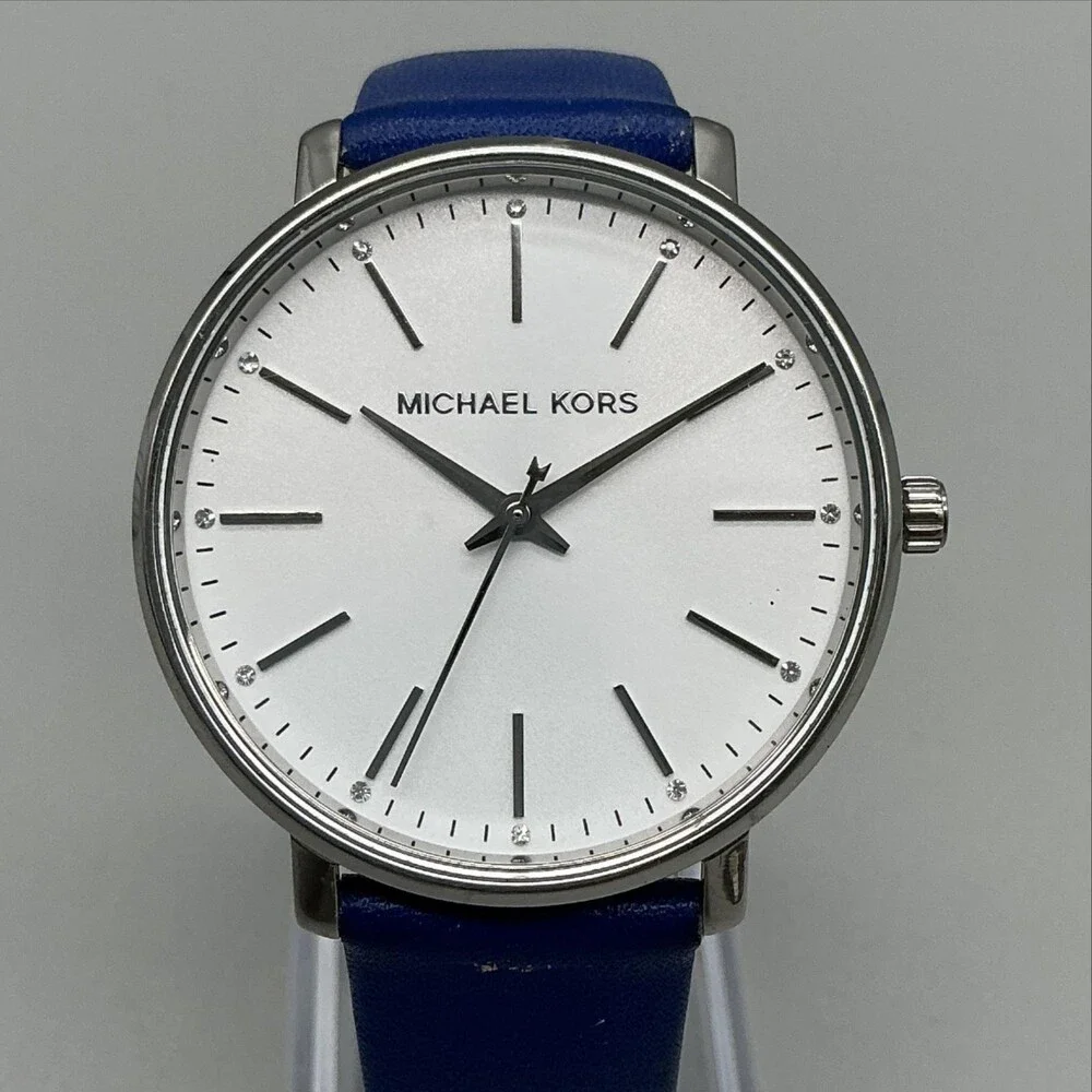 Michael Kors Pyper Womens Watch 38mm Blue Leather MK-2845 New Battery